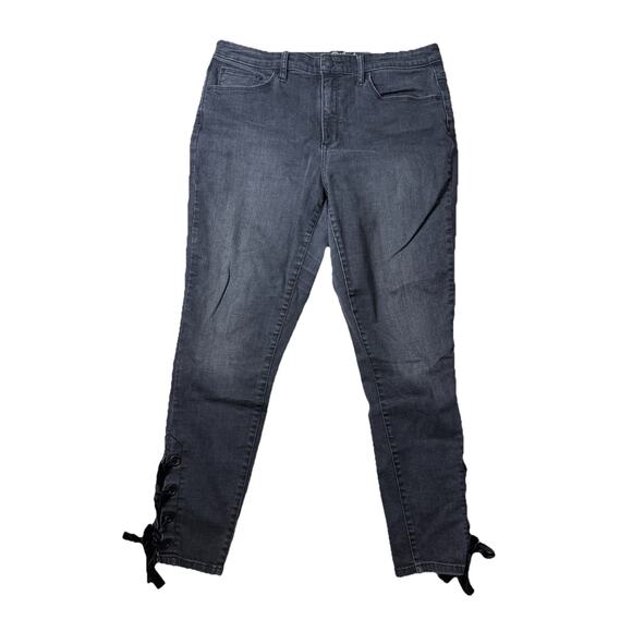 Universal Thread High Rise Skinny Velvet Lace Up Black Denim Jeans Sz 14 32R - Picture 1 of 6
